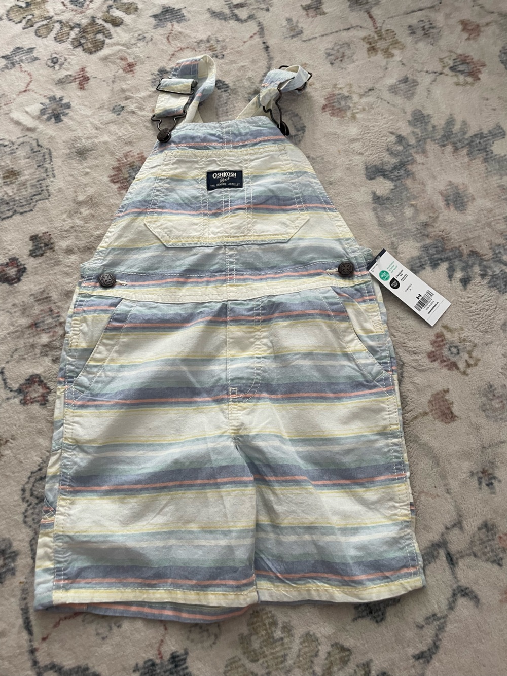 OshKosh B'gosh Light Blue and Cream Striped Men's Short Overalls